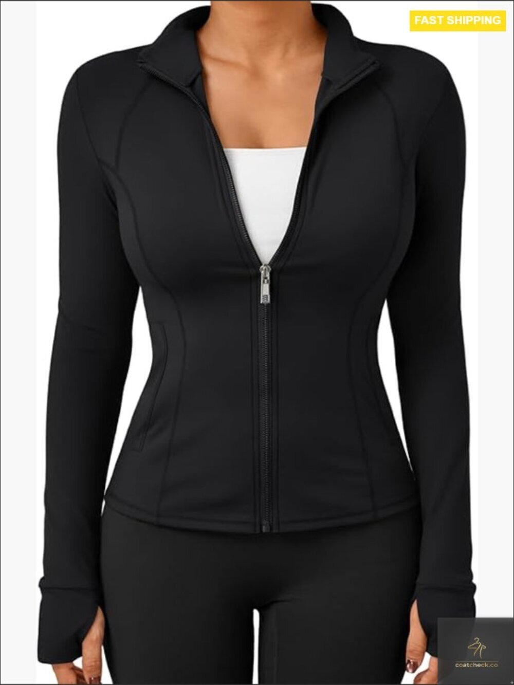 Fitted Zip Up Workout Jacket with Pocket Athletic Lightweight Running Hoodie